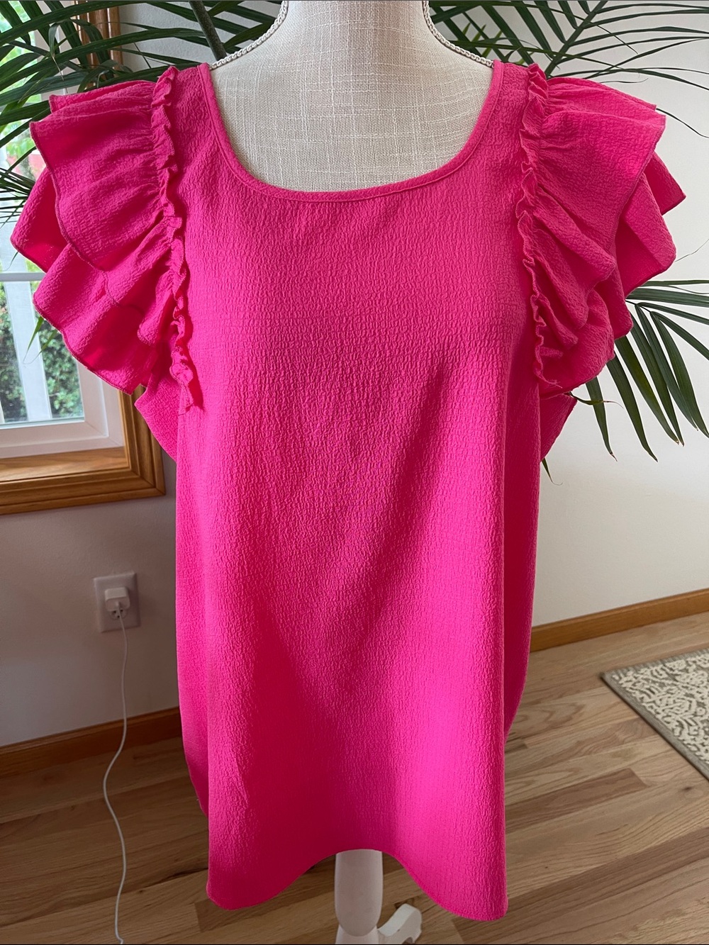 Bright Hot Pink Ruffle Sleeve Blouse